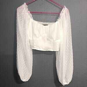 Shein White Cropped Small Long Sleeve